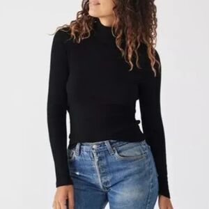 Faherty Legend Rib Roscoe Turtleneck Top Size XL Black Ribbed Viscose